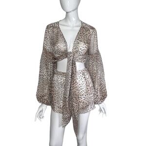 P2F Swim Coverup 2 Pc Top & Shorts Animal Print XS/S Sheer Festival Beach